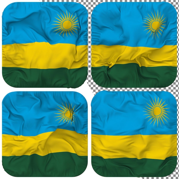 Rwanda Flag Squire Shape Isolated Different Waving Style Bump Texture 3D Rendering