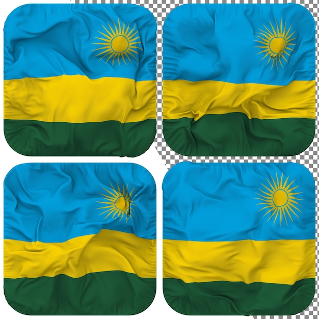 PSD rwanda flag squire shape isolated different waving style bump texture 3d rendering