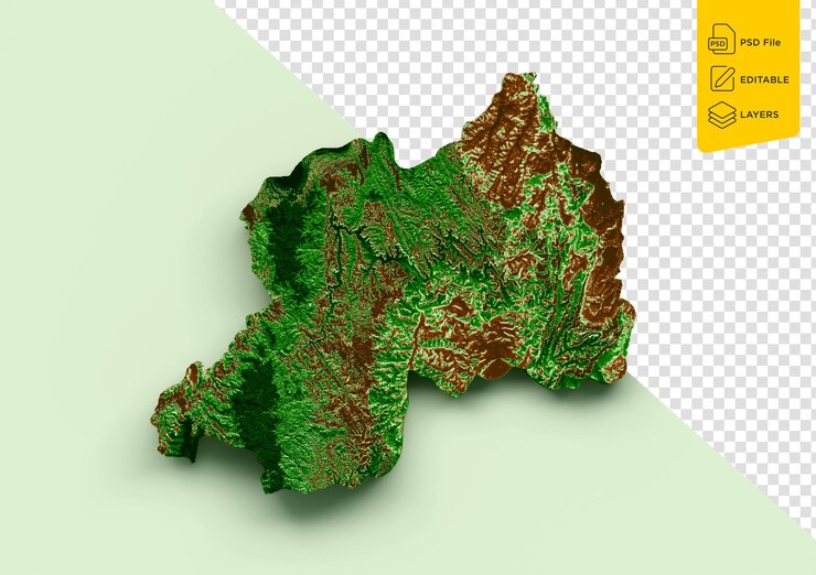 PSD rwanda topographic map 3d realistic map color on pastel green background 3d illustration