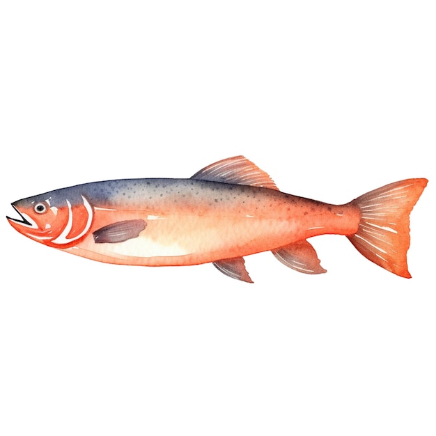 Ryba łosoś Malowana Akwarelą Ręcznie Rysowany Element Projektu świeżych Owoców Morza Izolowany Na Białym Tle