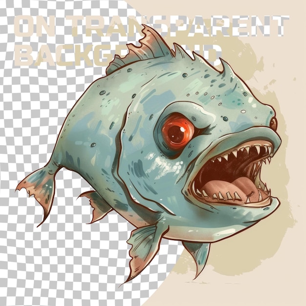 PSD ryba z czerwonym okiem i głową ryby na dole obrazu