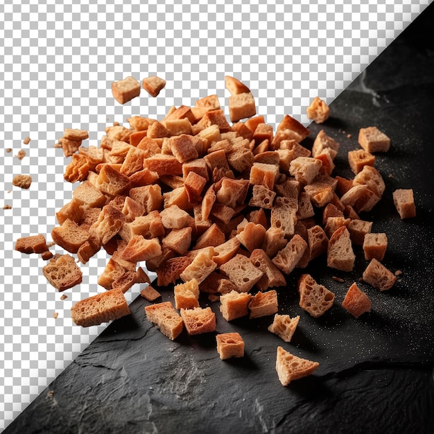 Rye bread croutons heap on transparent background