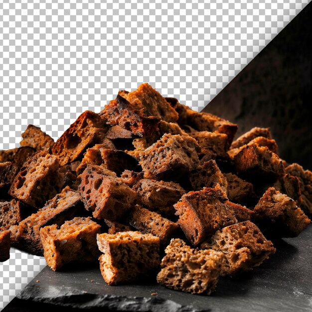 PSD rye bread croutons heap on transparent background
