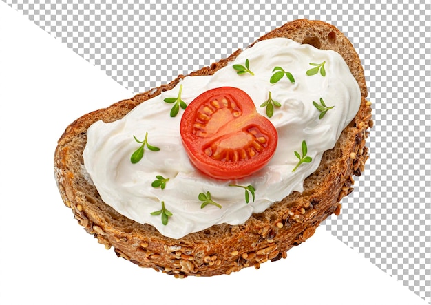 PSD rye toasted bread with cream cheese isolated top view