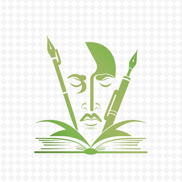 PSD rysunek człowieka z zieloną książką i rysunek twarzy z zielonym liściem
