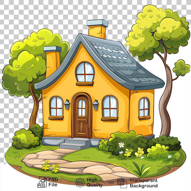 PSD rysunek domu w stylu kreskówki izolowany na przezroczystym tle