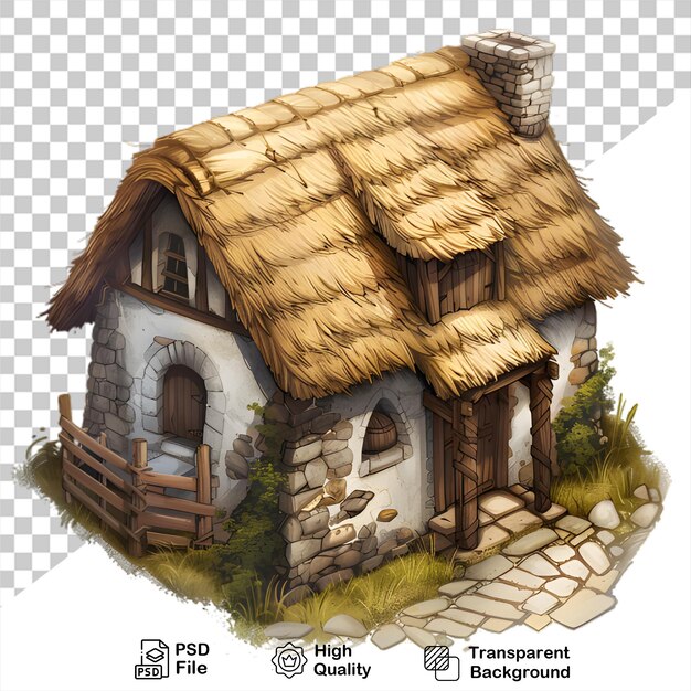 PSD rysunek domu z dachem z słomy odizolowanym na przezroczystym tle