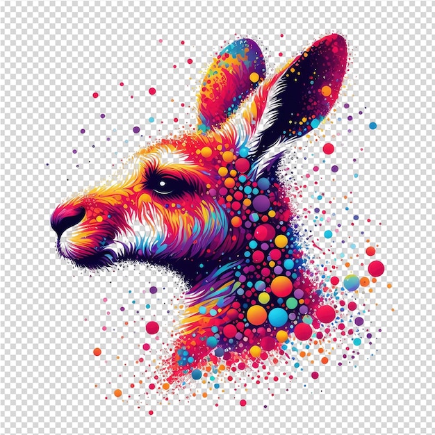 PSD rysunek kangura z kolorowymi plamami i kropkami