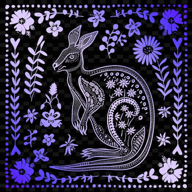PSD rysunek kangura z kwiatami i królikiem na nim