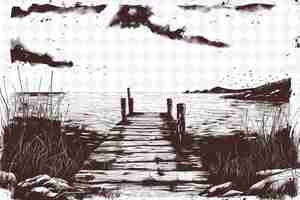 PSD rysunek molo z jeziorem na tle