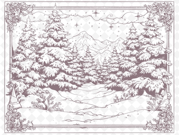 PSD rysunek pokrytej śniegiem góry z drzewami i śniegiem