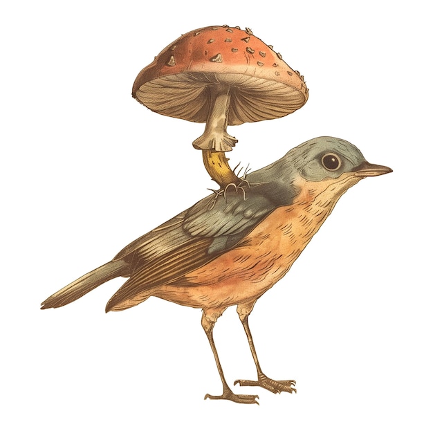 PSD rysunek ptaka z grzybem na nim