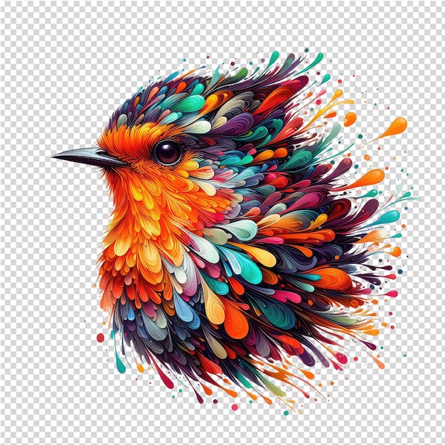PSD rysunek ptaka z kolorowymi plamami i kolorowym ptakem