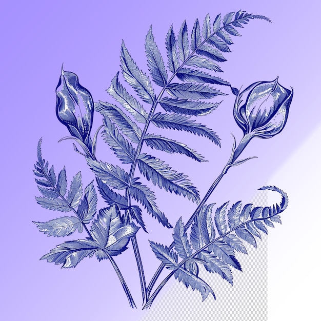 PSD rysunek rośliny na fioletowym tle z fioletowym kwiatem