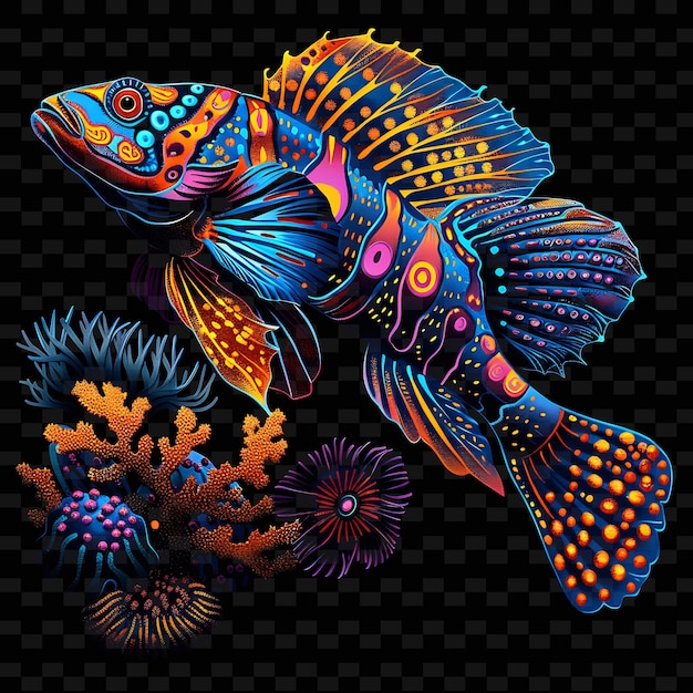 PSD rysunek ryby z kolorowymi i kolorowymi rysunkami