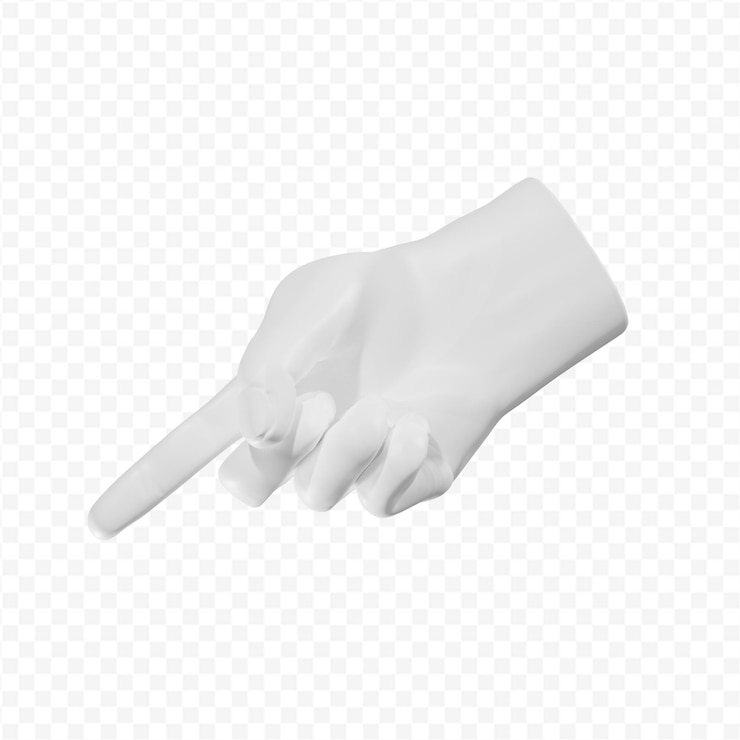 PSD rzeźba gipsowa 3d przedstawiająca dłoń pokazującą palec wskazujący skierowany w dół na białym tle renderowania 3d