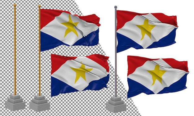 PSD saba island flag waving different style with stand pole isolated 3d rendering