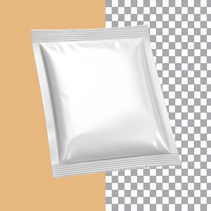 PSD sachet mockup isolated on a transparent background