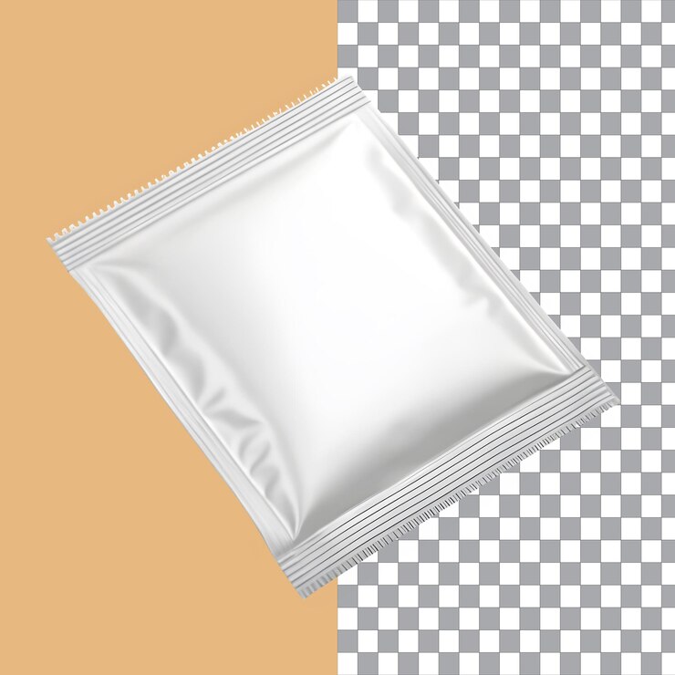 PSD sachet mockup isolated on a transparent background
