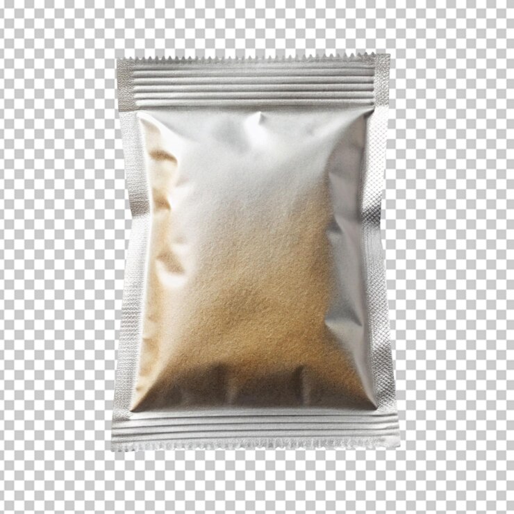 PSD sachet packaging on transparent background