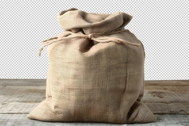 Sack of burlap on wooden table PNG