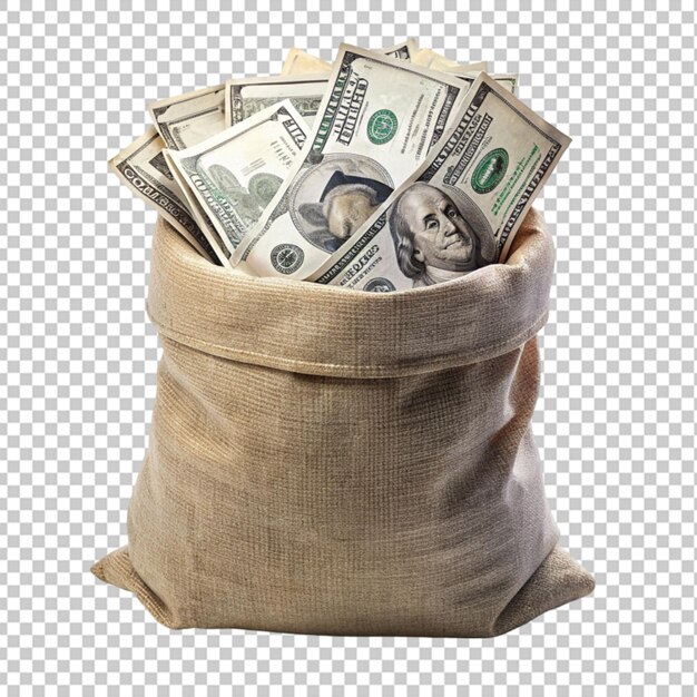 PSD sack full of money dollars transparent background