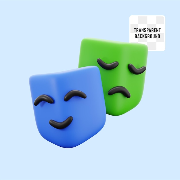 PSD sad emotion hiding behind happy dual face expression mask for psychology and bipolar disorder concept 3d icon illustration render design