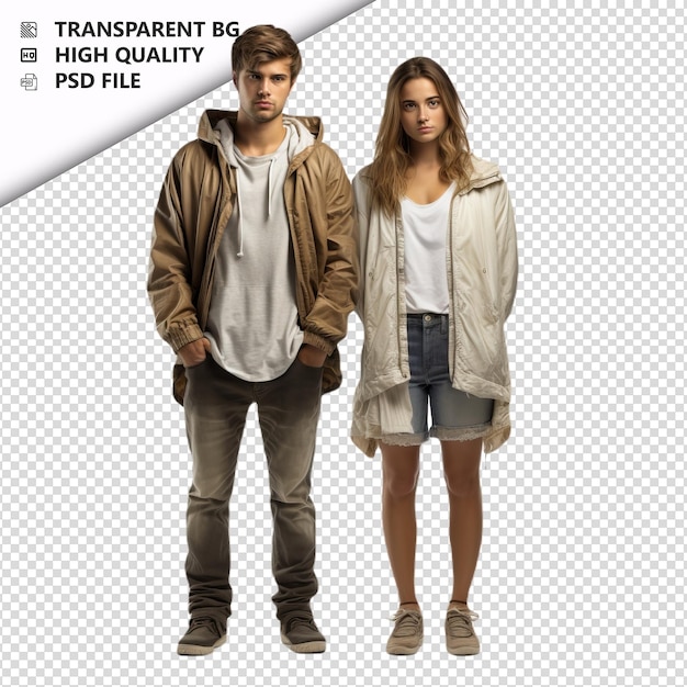 PSD sad european couple ultra realistic style white backgroun