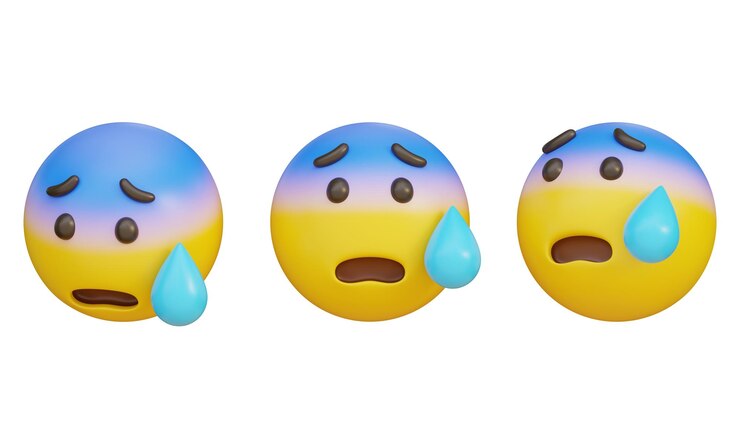 PSD sad face with sweat emoji emoticon 3d icon