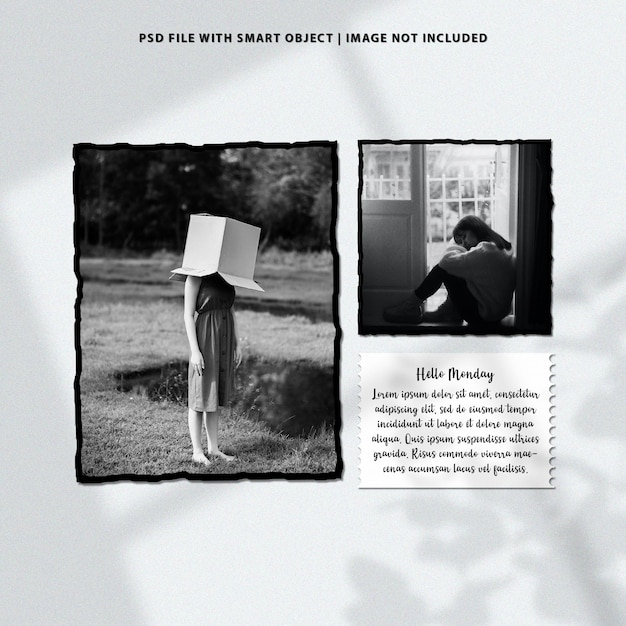 Mockup di polaroid con cornice per foto di persone tristi psd premium