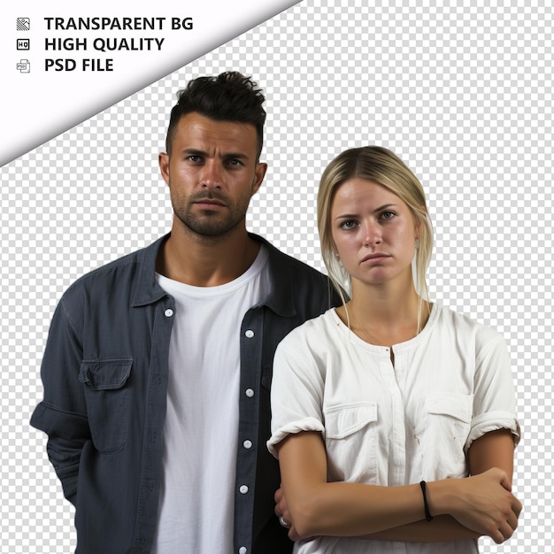 Sad white couple ultra realistic style white background i