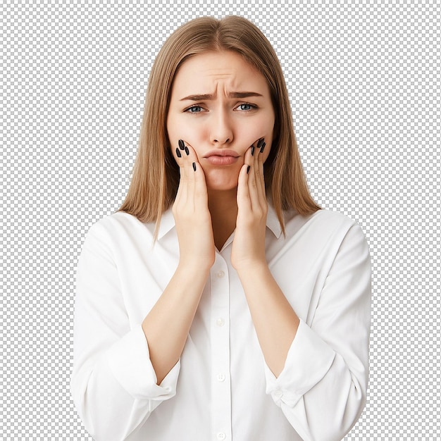 顔を握っている金の悲しい女性