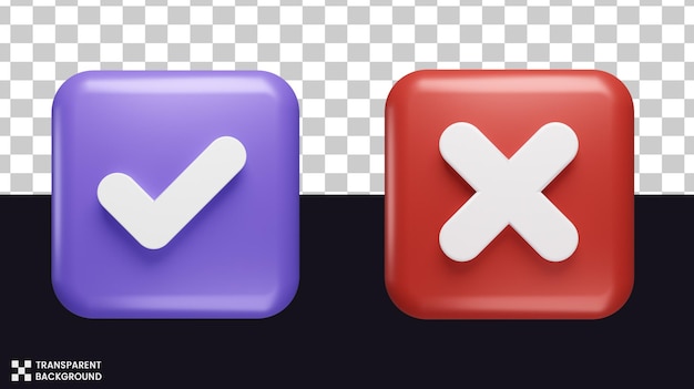 Sæt med flueben og kryds i 3D-rendering