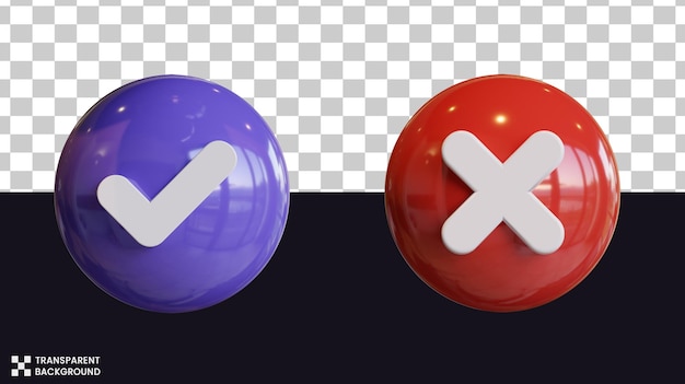 Sæt med flueben og kryds i 3D-rendering