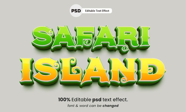 Safari Island 3d 편집 가능한 PSD 프리미엄 사파리 텍스트 효과