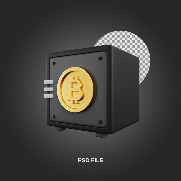 안전한 Bitcoin 오른쪽 3d 그림 렌더링 3d 아이콘 편집 가능한 절연