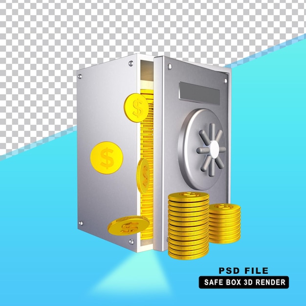 PSD safe box steel with 3d gold dollar coin flying