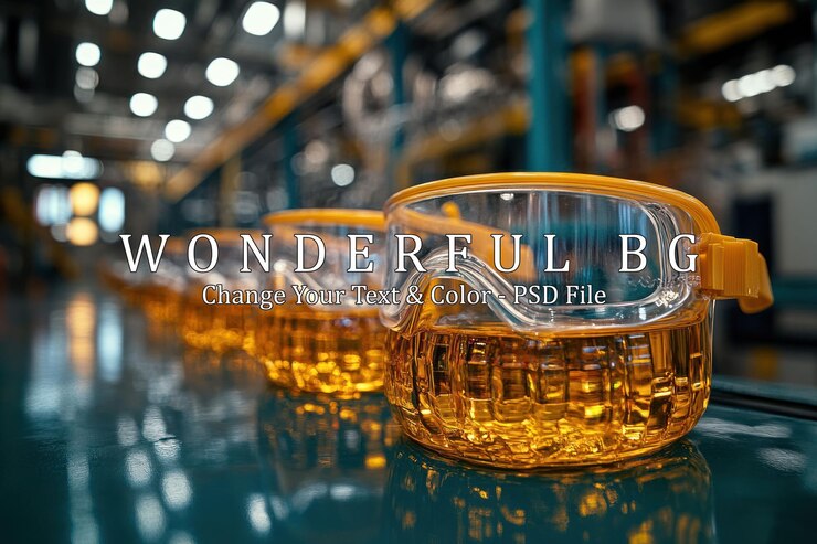 PSD safety goggles on a conveyor belt in a factory