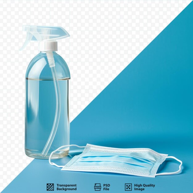 PSD safety and hygiene concept mask and bottle of disinfectant liquid