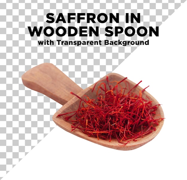 saffron in a wooden spoon scoop photo psd with transparent background