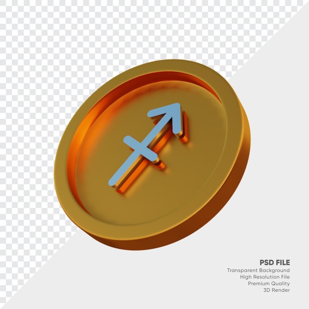 PSD sagittarius zodiac horoscope symbol on golden coin 3d illustration