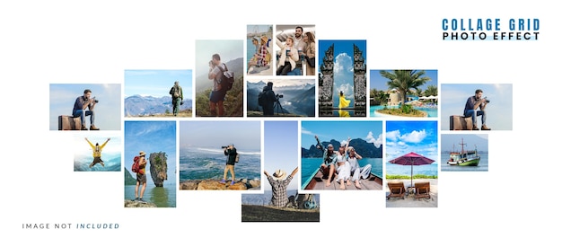 Sailing around the world Photo collage with travel outdoor photos PSD Collage Grid Mockup