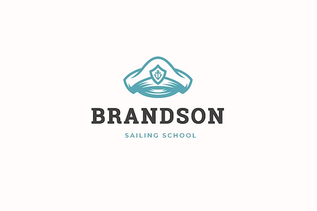sailing school marine nautical hobby education course sailor hat anchor logo design template