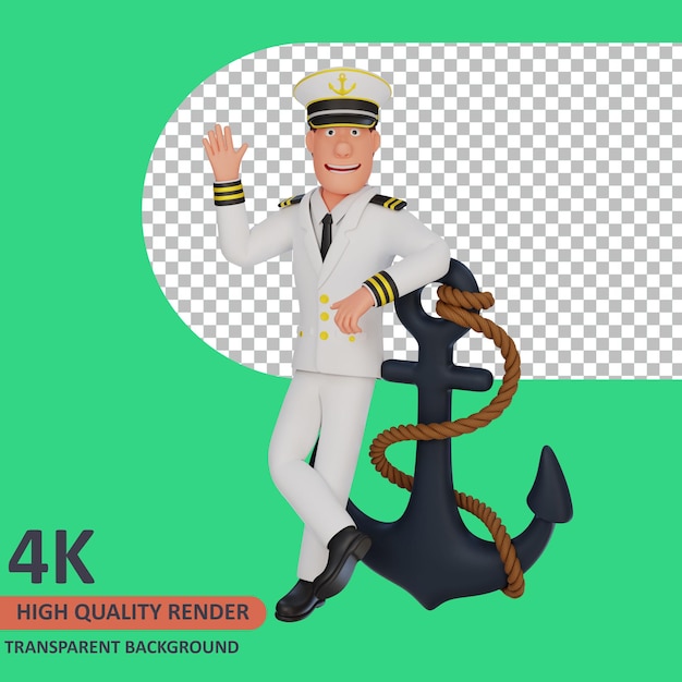 PSD the sailor is leaning at the anchor of the ship 3d rendering of character modeling