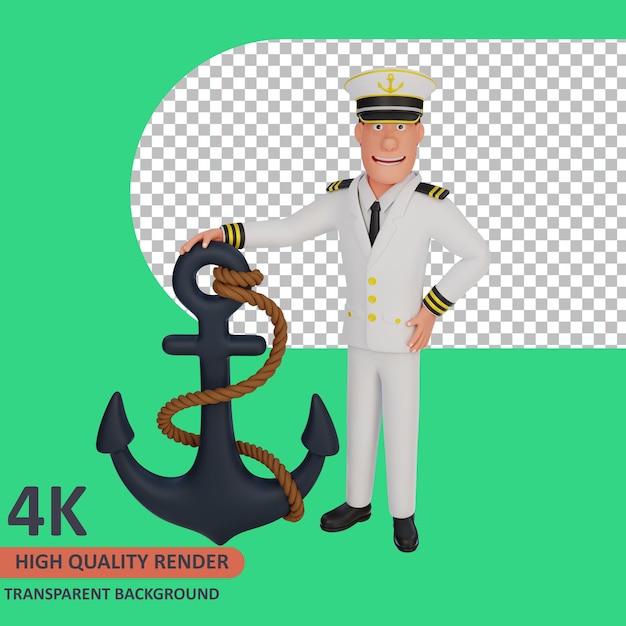 the sailor is standing beside the ship's anchor 3d rendering of character modeling