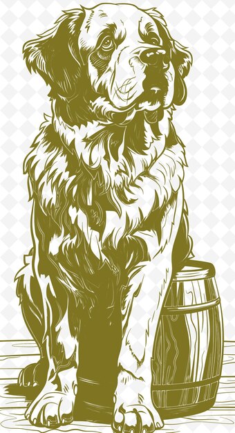 PSD saint bernard dog with a rescue barrel looking heroic and co animals sketch art vector collections