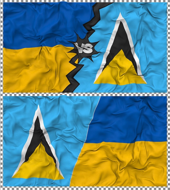 Saint Lucia vs Ukraine Half Combined Flag Cloth Bump Texture 3D Rendering