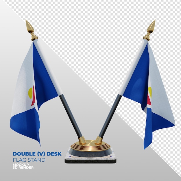 Supporto per bandiera da tavolo doppio con texture 3d realistico saint martin per composizione
