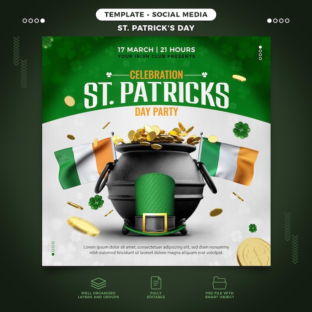 PSD saint patrick's day flyer template for instagram feed