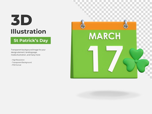 Saint Patrick39s Day vakantie kalenderpictogram 3d illustratie